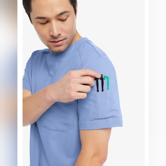 Keswi Scrubs Men's Henley Scrub Top Blue Size Large New With Tags Medical Nurse - Picture 9 of 12